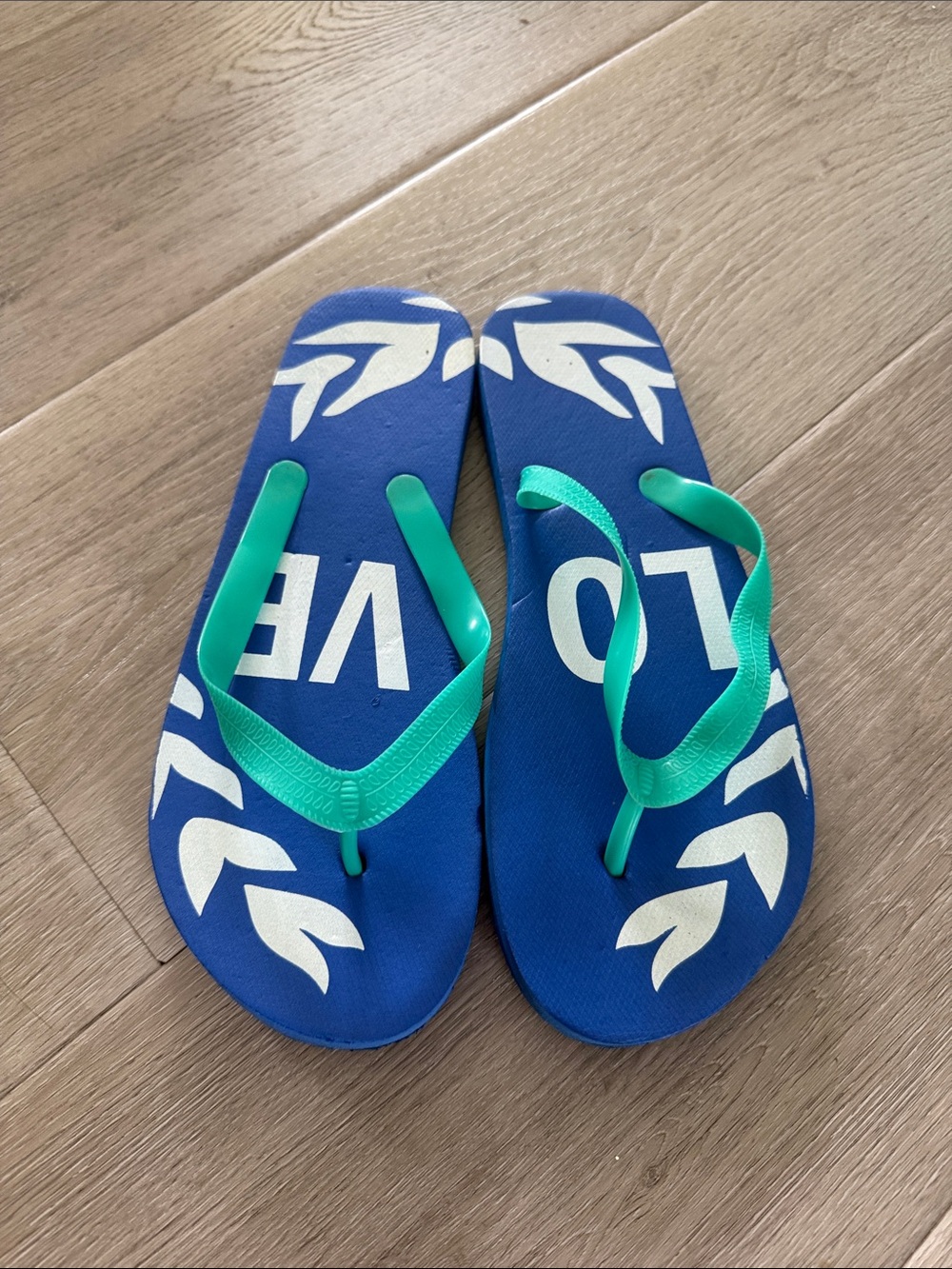 Blue Flip Flops with Teal Straps